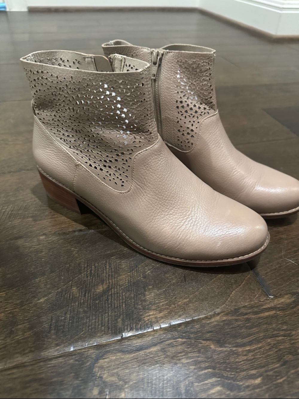 Vionic Luciana Taupe Laser-Cut Ankle Booties